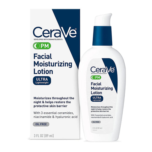 CeraVe Facial Moisturizing Lotion PM, Ultra Lightweight, 3-ounce Pump Bottle