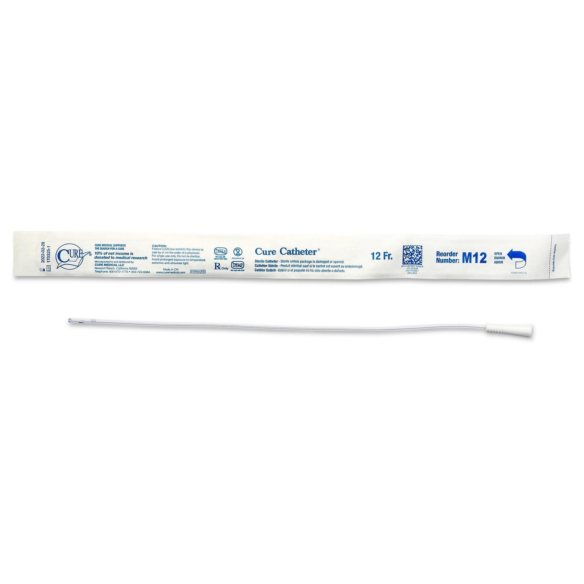 Cure Catheter™ Male Intermittent Catheter, 12 Fr., Straight