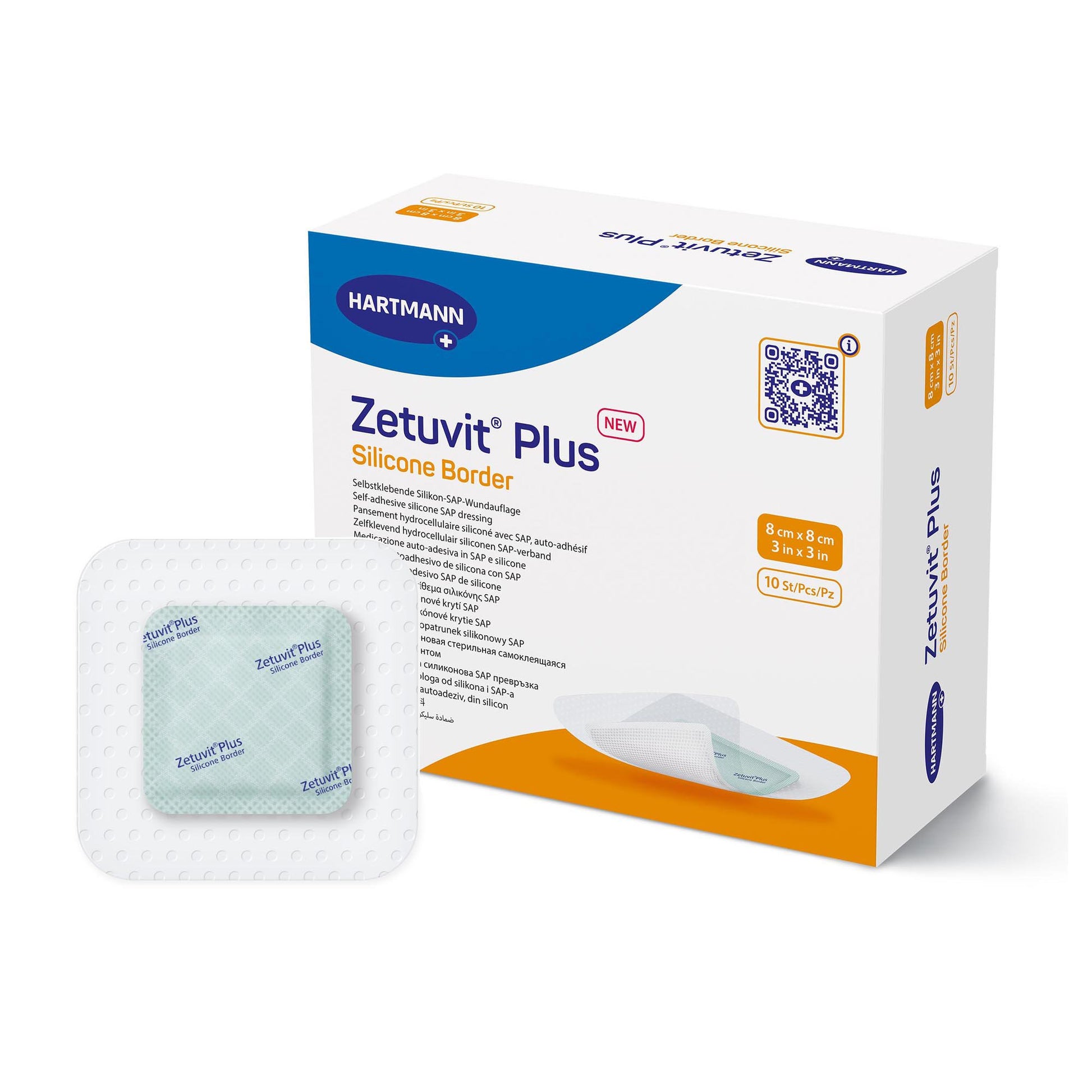 Zetuvit Plus Silicone Border Super Absorbent Dressing, 3 x 3 Inch