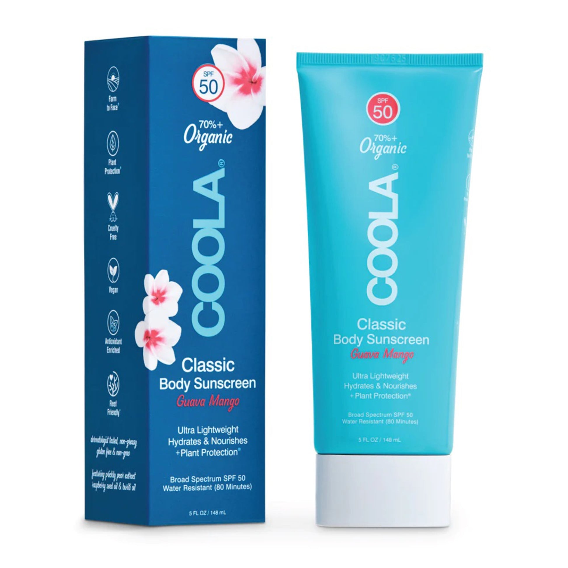 Coola Classic Body Sunscreen Lotion SPF 50 Guava Mango Scent, 5-ounce Tube