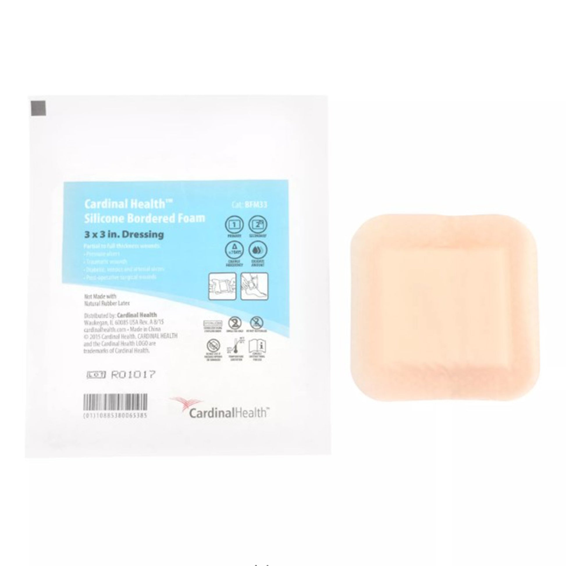 5-Layer Foam Dressing Kendall™ 3 X 3 Inch With Border Film Backing Silicone Adhesive Square Sterile