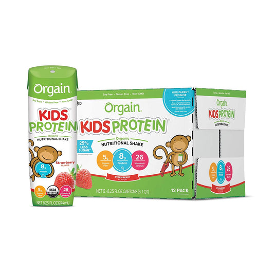 Orgain Kids Protein Organic Nutritional Shake, Strawberry, 8.25-ounce carton