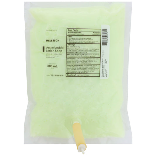 McKesson Antimicrobial Lotion Soap, Herbal Scent, 800 mL, Dispenser Refill Bag