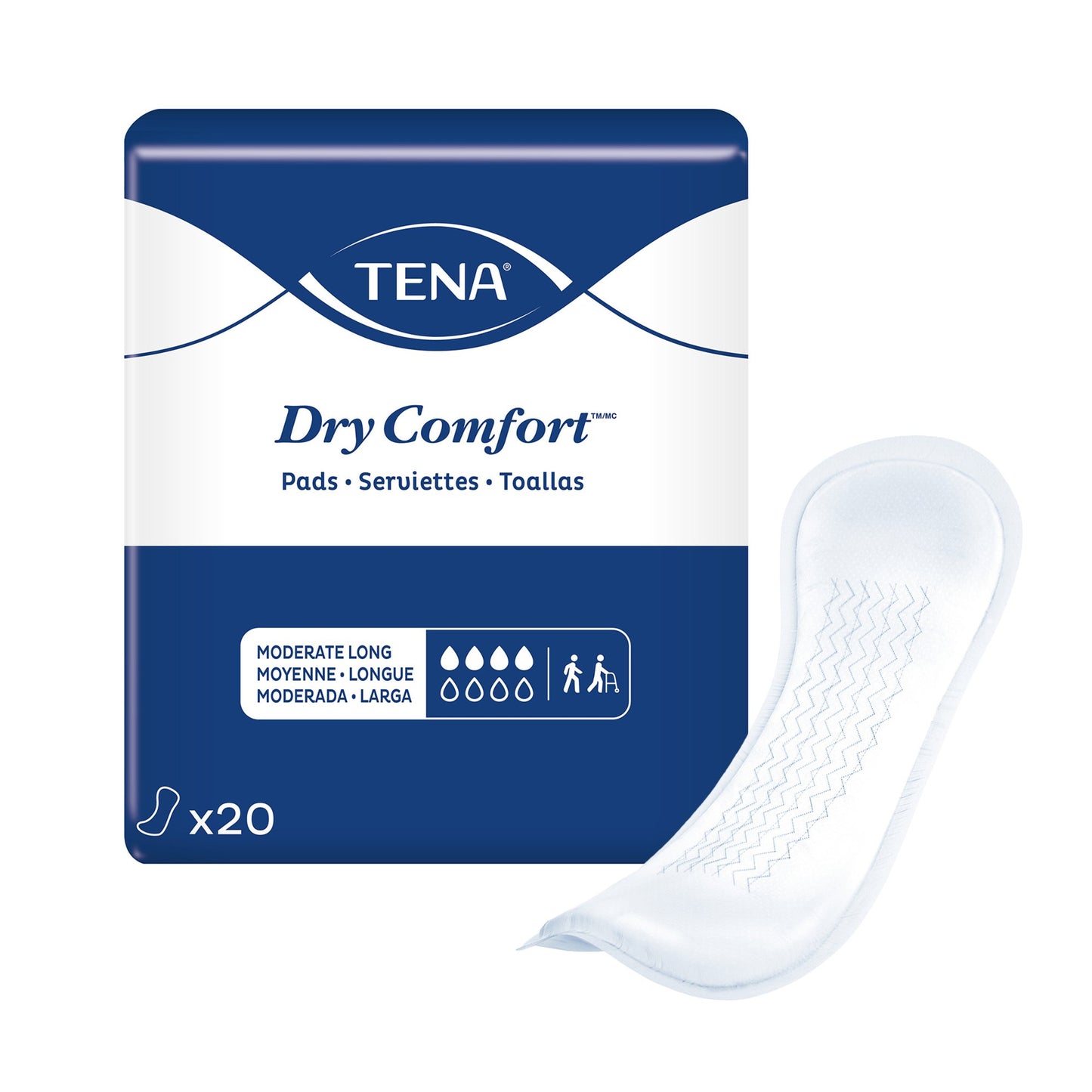 Bladder Control Pad TENA Dry Comfort™ 12 Inch Length Moderate Absorbency Super Absorbent Core One Size Fits Most