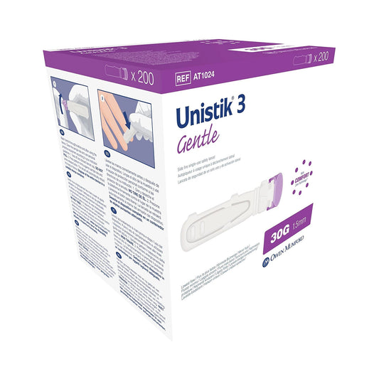 Unistik 3 Comfort Safety Lancet for Low Flow Blood Glucose Testing, HbA1c