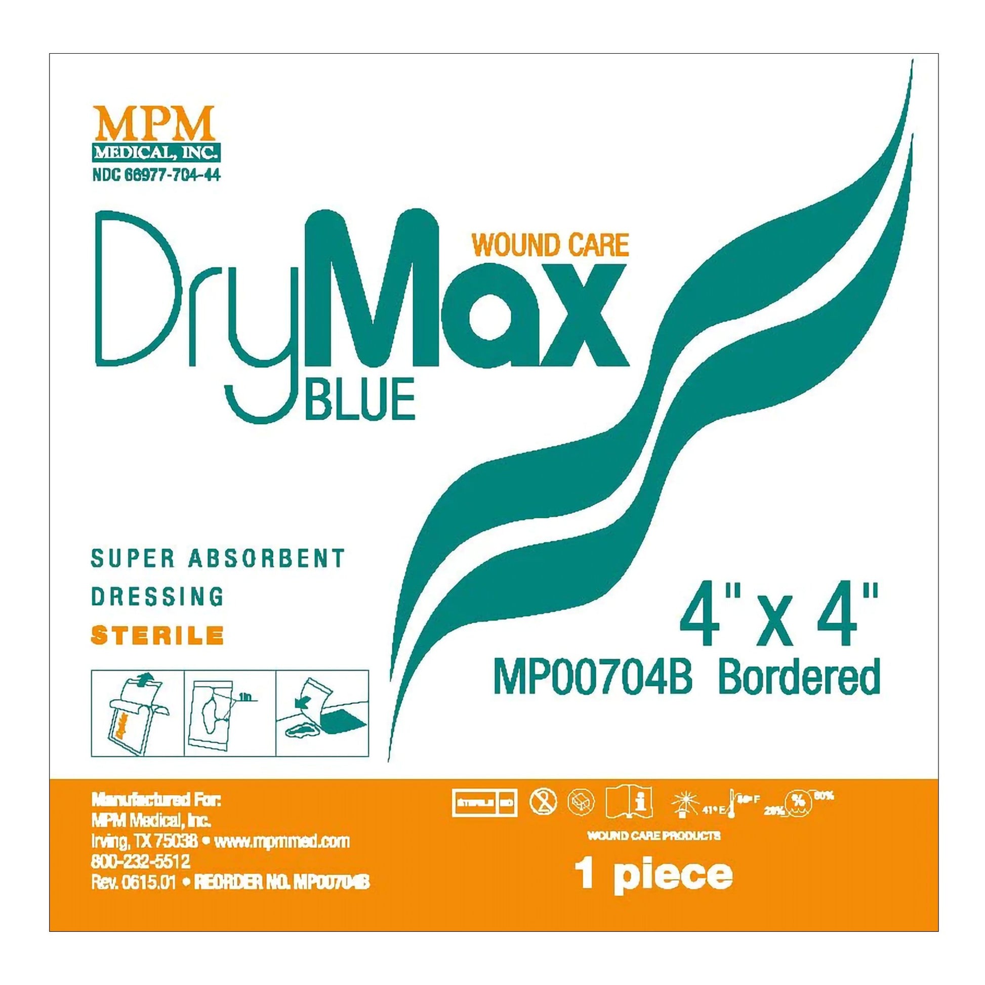 Super Absorbent Dressing DryMax Blue Adhesive 4 X 4 Inch Square