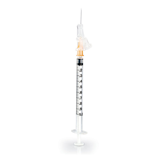 Safety Hypodermic Syringe with Needle McKesson Prevent SG 1 mL 5/8 Inch 25 Gauge Sliding Safety Needle Thin Wall