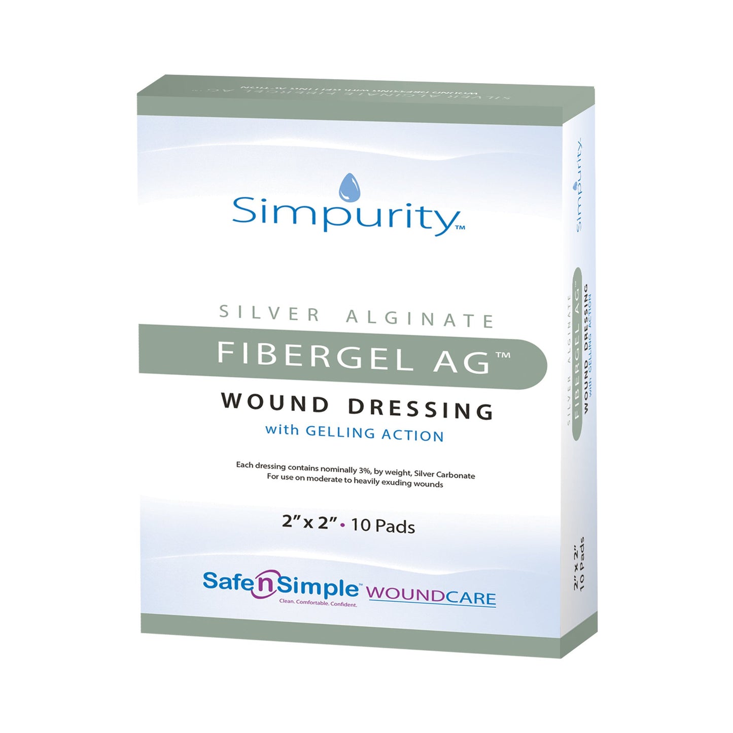 Simpurity™ Fibergel AG™ Silver Alginate Dressing, 2 x 2 Inch