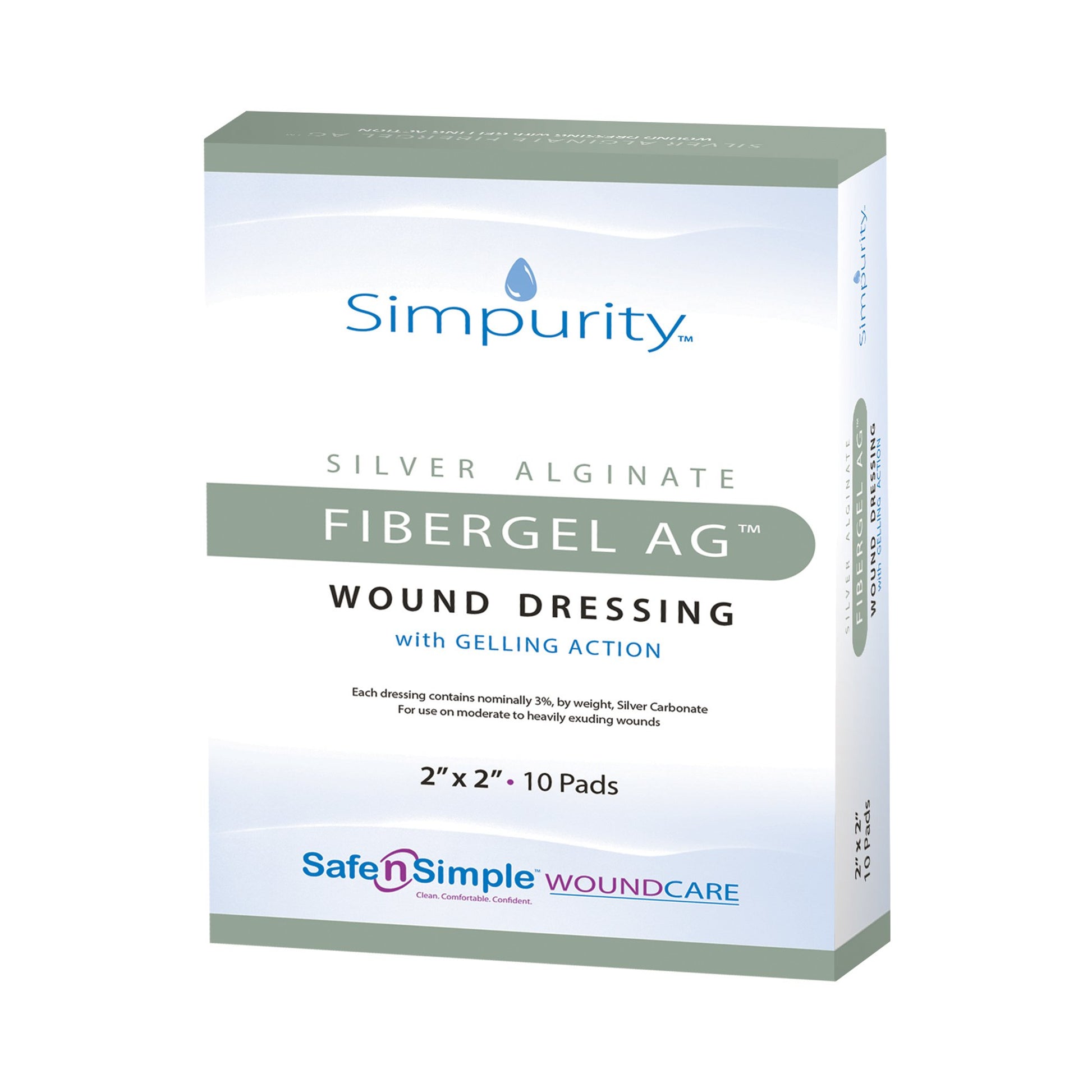 Simpurity™ Fibergel AG™ Silver Alginate Dressing, 2 x 2 Inch