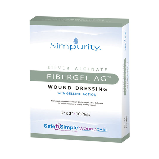 Simpurity™ Fibergel AG™ Silver Alginate Dressing, 2 x 2 Inch