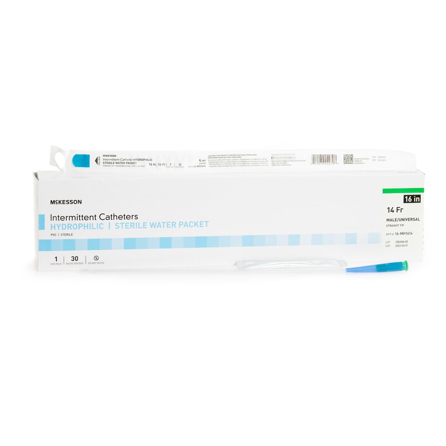 Urethral Catheter McKesson Straight Tip Hydrophilic Coated PVC 14 Fr. 16 Inch Length