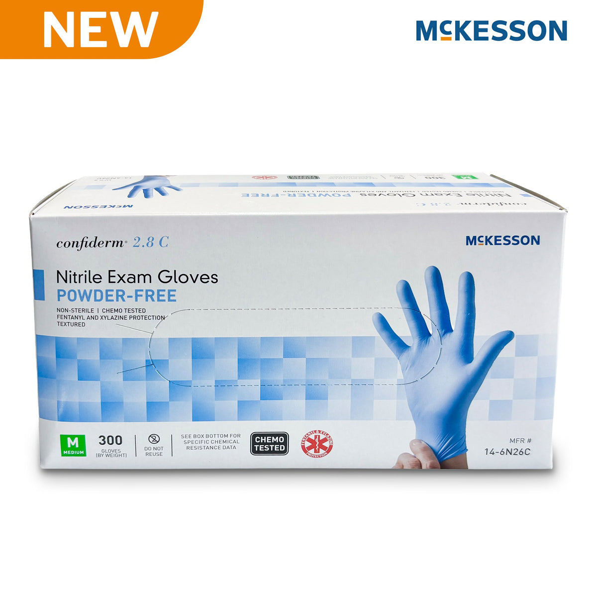 Exam Glove McKesson Confiderm 2.8 C Medium 300 per Box NonSterile Nitrile Standard Cuff Length Textured Fingertips Ocean Blue Chemo Tested / Fentanyl Tested