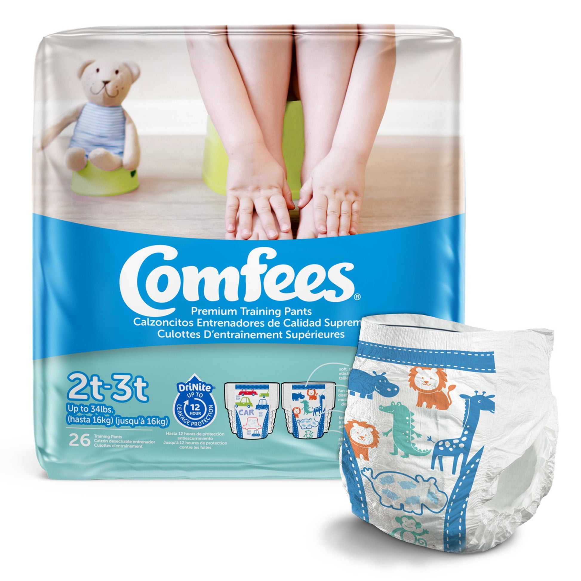 Male Toddler Training Pants Comfees Pull On with Tear Away Seams Size 2T to 3T Disposable Moderate Absorbency