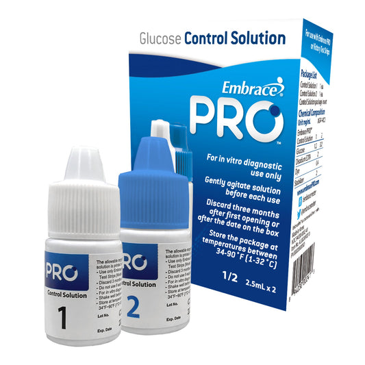 Embrace Pro Control Solution Level 1 & 2 for use w/ Embrace Meter & Test Strips