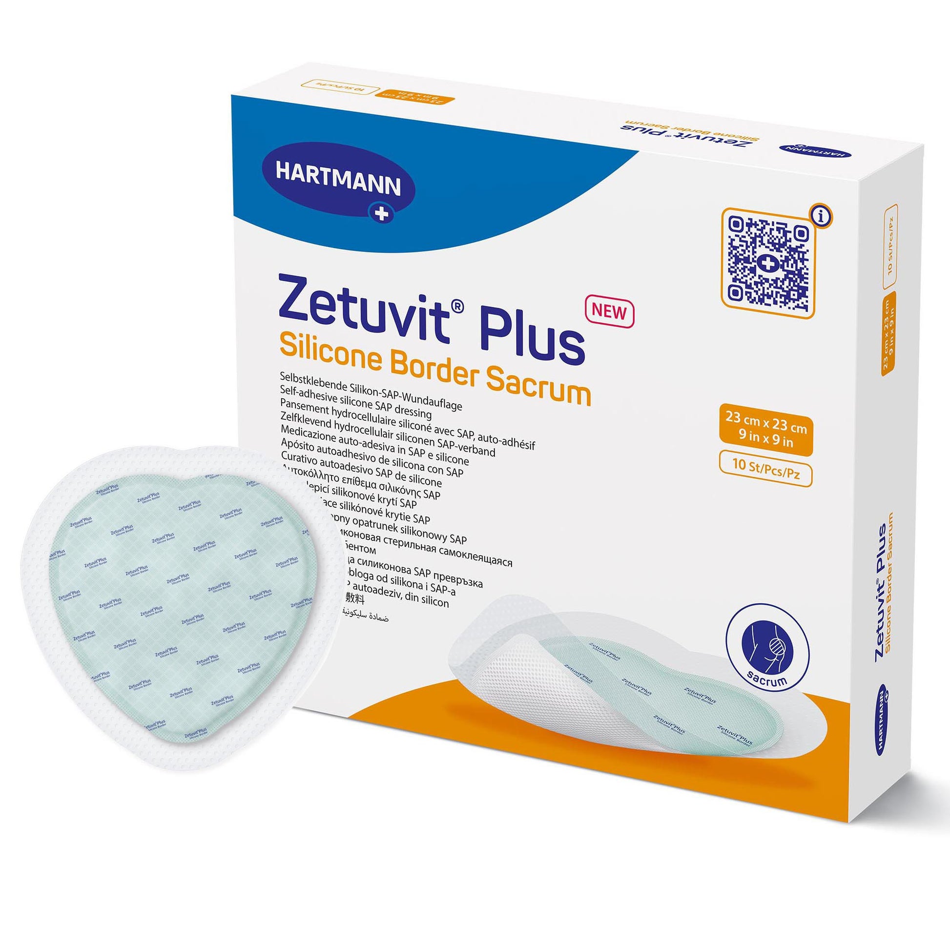 Zetuvit Plus Silicone Border Super Absorbent Dressing, 9 x 9 Inch Sacral