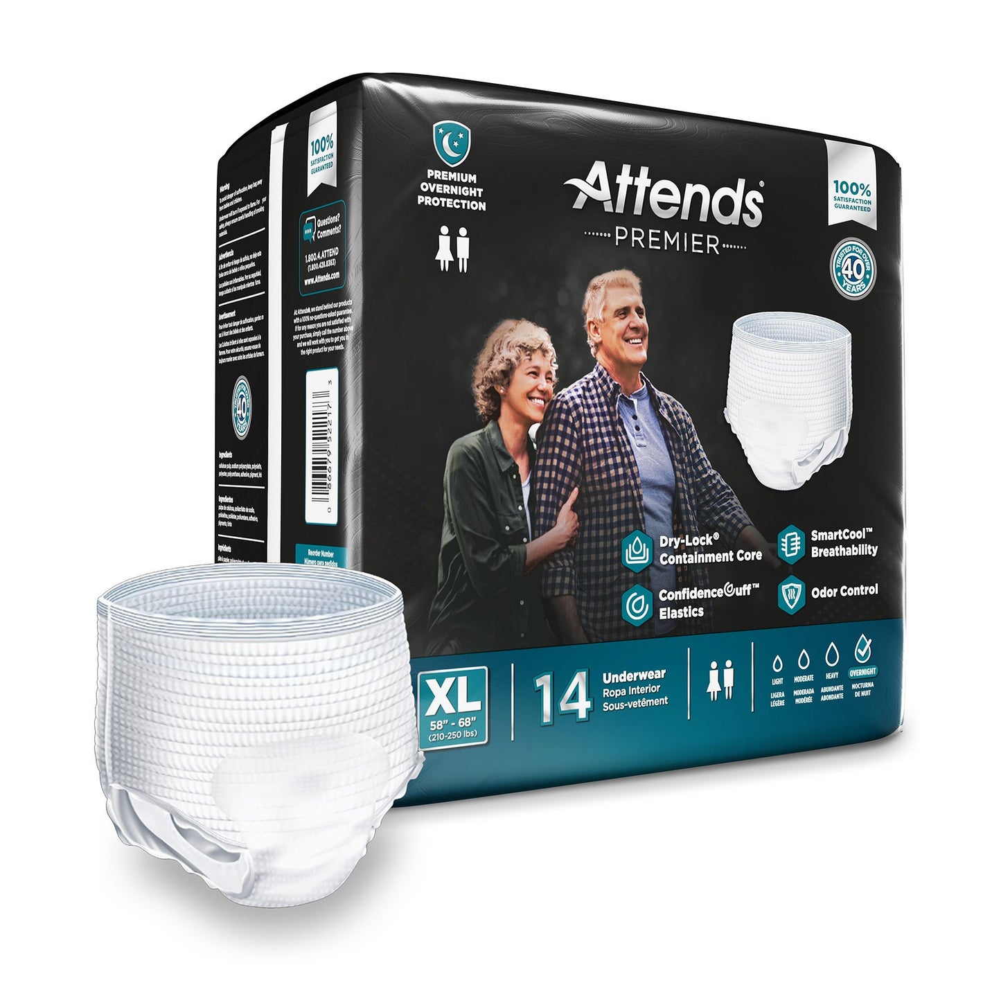 Attends Premier Underwear, Heavy Absorbency, X-Large, 58 – 68 Inch Waist/Hip