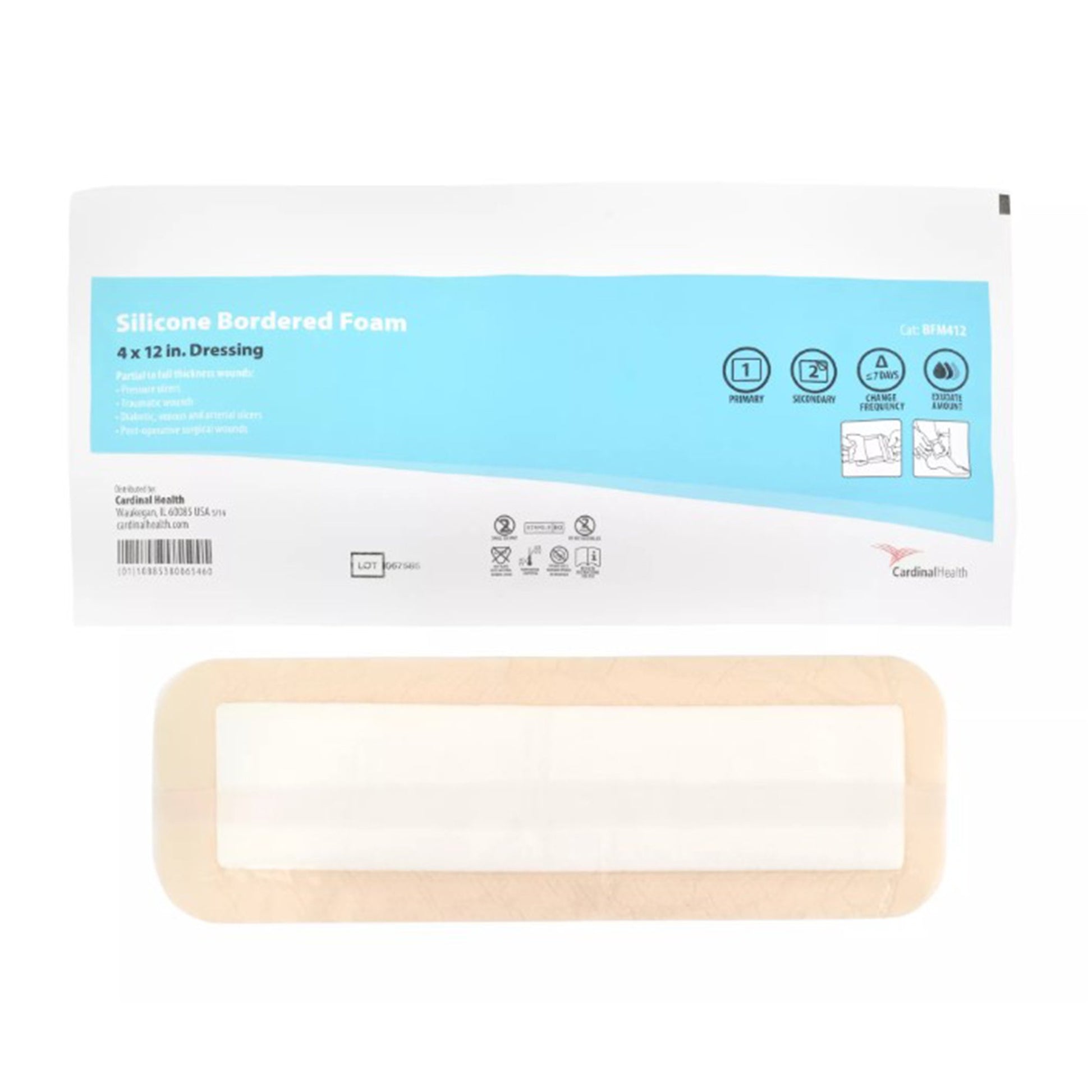 5-Layer Foam Dressing Kendall™ 4 X 13 Inch With Border Film Backing Silicone Adhesive Rectangle Sterile