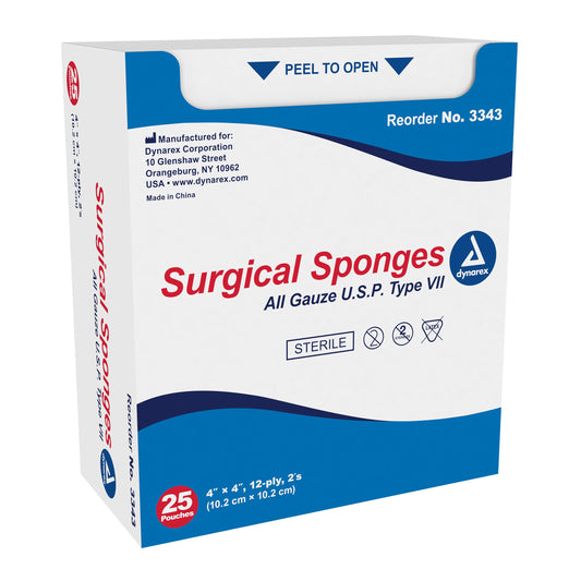 dynarex Sterile Gauze Sponge, 4 x 4 Inch, 12-Ply