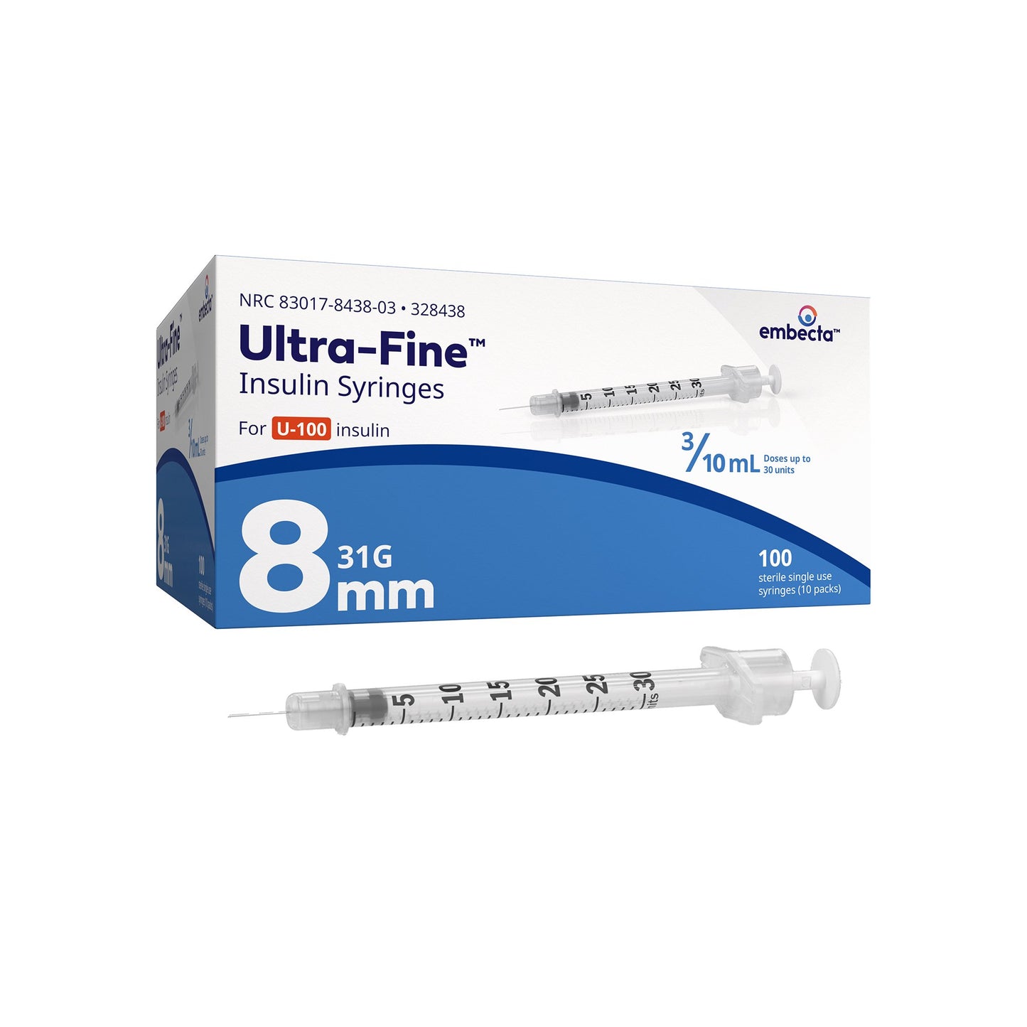 Standard Insulin Syringe with Needle Ultra-Fine™ 0.3 mL 5/16 Inch 31 Gauge NonSafety Regular Wall