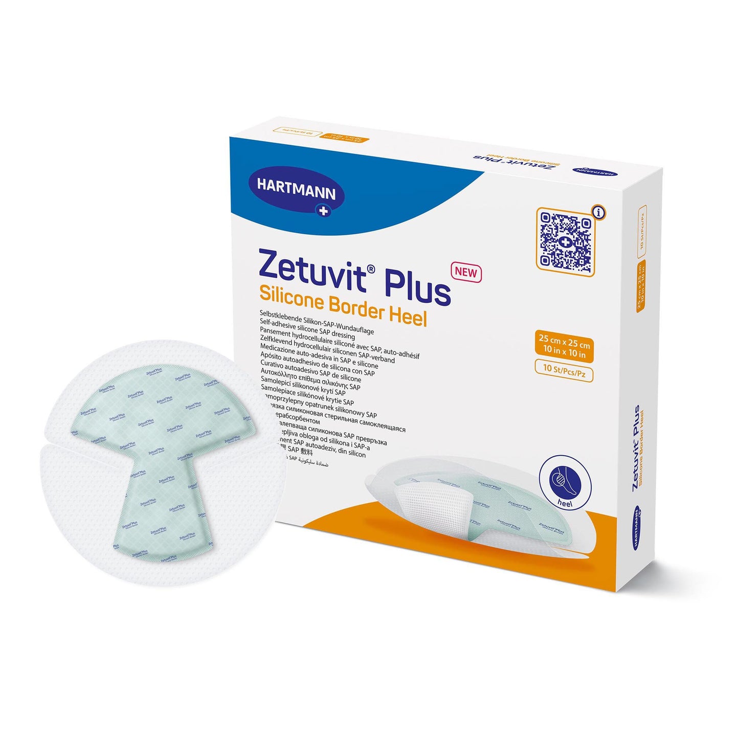 Zetuvit Plus Silicone Border Super Absorbent Dressing, 10 x 10 Inch Heel