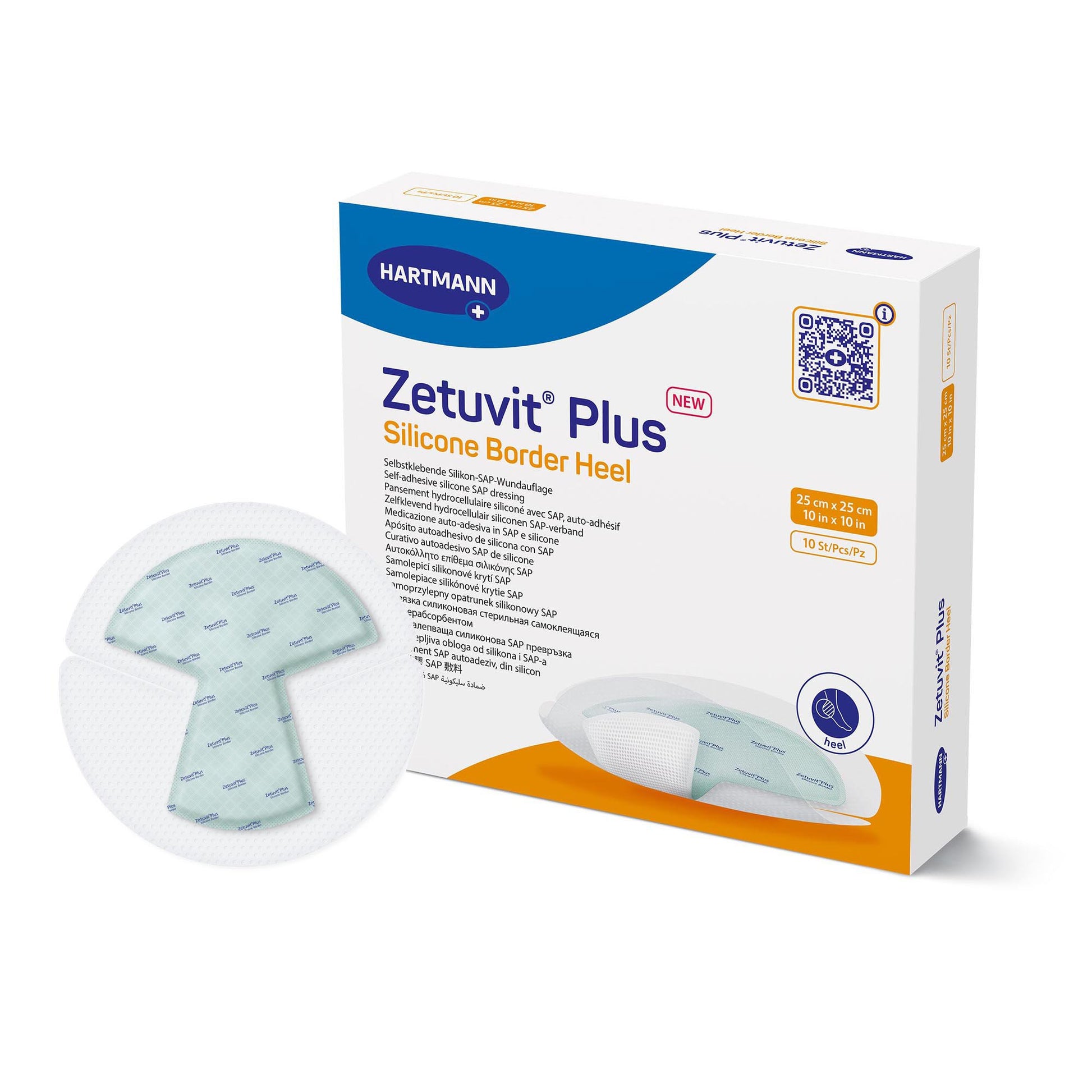 Zetuvit Plus Silicone Border Super Absorbent Dressing, 10 x 10 Inch Heel