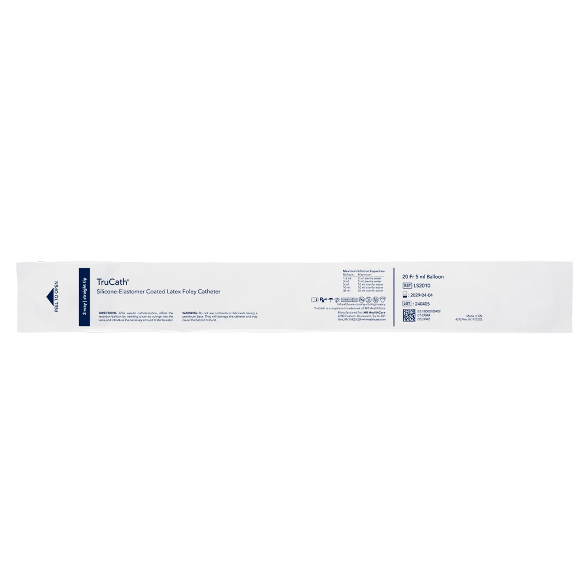 Foley Catheter TruCath 2-Way Standard Tip 5 mL Balloon 20 Fr. Silicone Elastomer Coated Latex