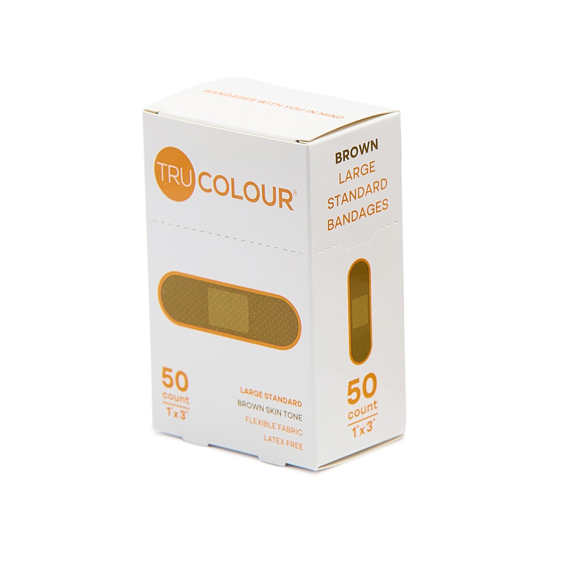 Tru-Colour Skin Tone Shade Fabric Bandage Adhesive Strips – Brown, 1 x 3 Inch