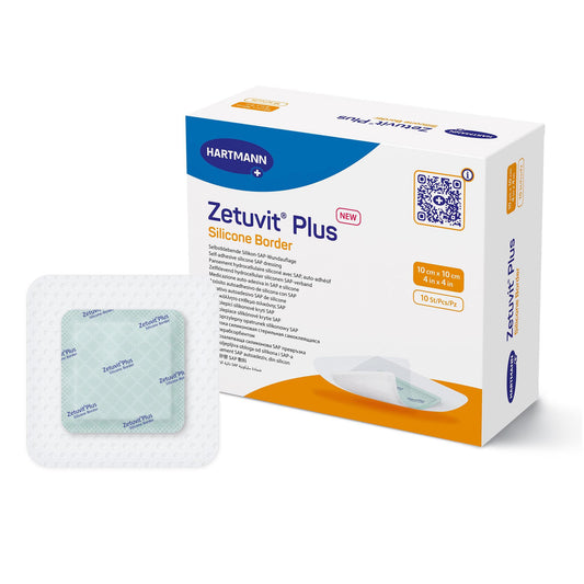 Zetuvit Plus Silicone Border Super Absorbent Dressing, 4 x 4 Inch