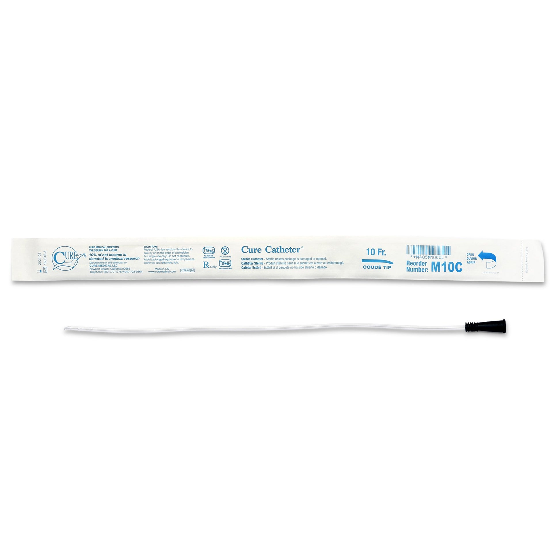 Cure Catheter™ Urethral Catheter, 10 Fr., Male, Coud
