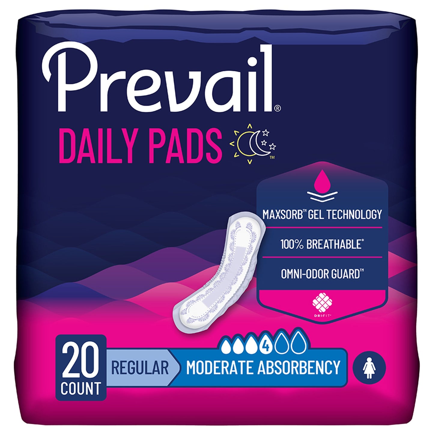 Prevail Daily Pads Moderate Bladder Control Pad, 9¼-Inch Length