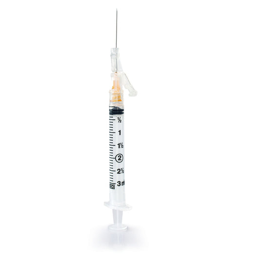 Safety Hypodermic Syringe with Needle McKesson Prevent SG 3 mL 1 Inch 25 Gauge Sliding Safety Needle Thin Wall