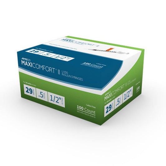 MaxiComfort II Standard Insulin 0.5 mL Syringe with Needle, 29 Gauge, 1/2 Inch