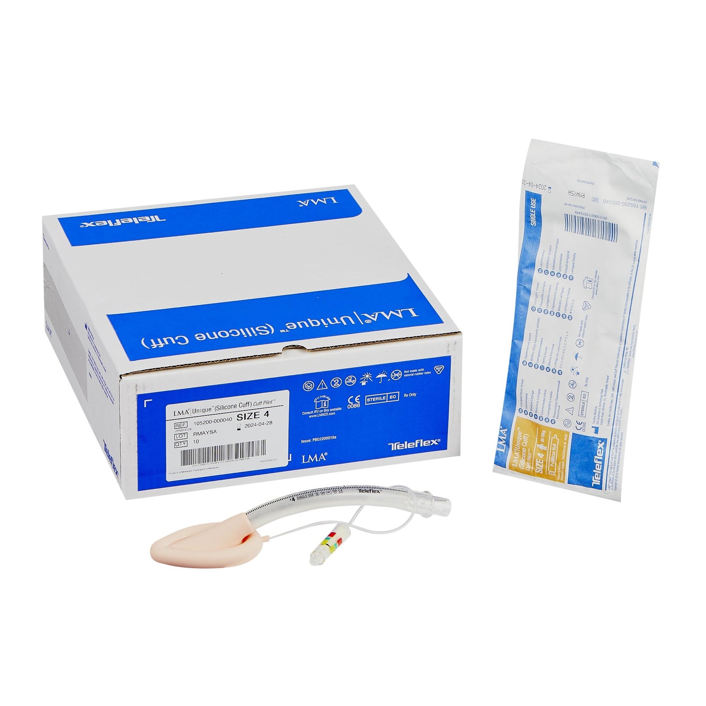 Straight Laryngeal Mask LMA Unique™ (Silicone Cuff) Size 4 30 mL Cuff Silicone Single Patient Use Sterile
