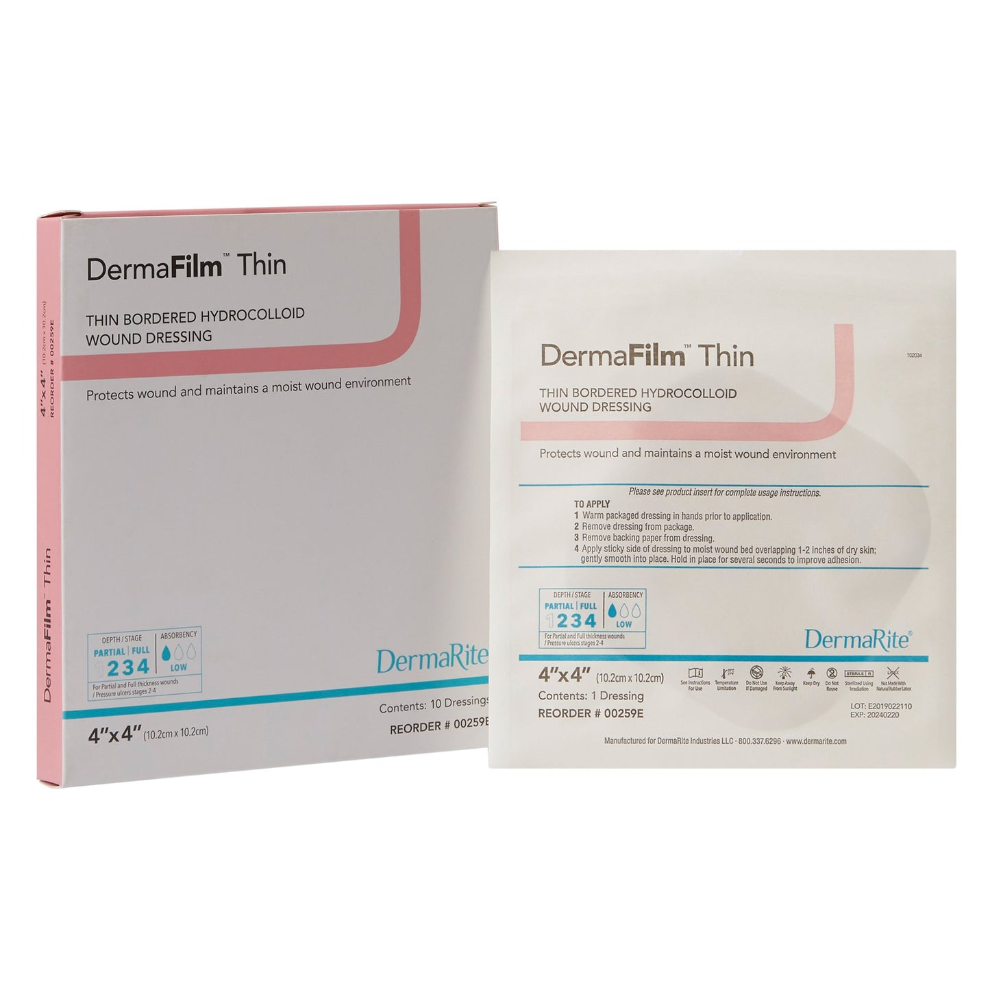 DermaFilm Hydrocolloid Dressing, 4 x 4 Inch