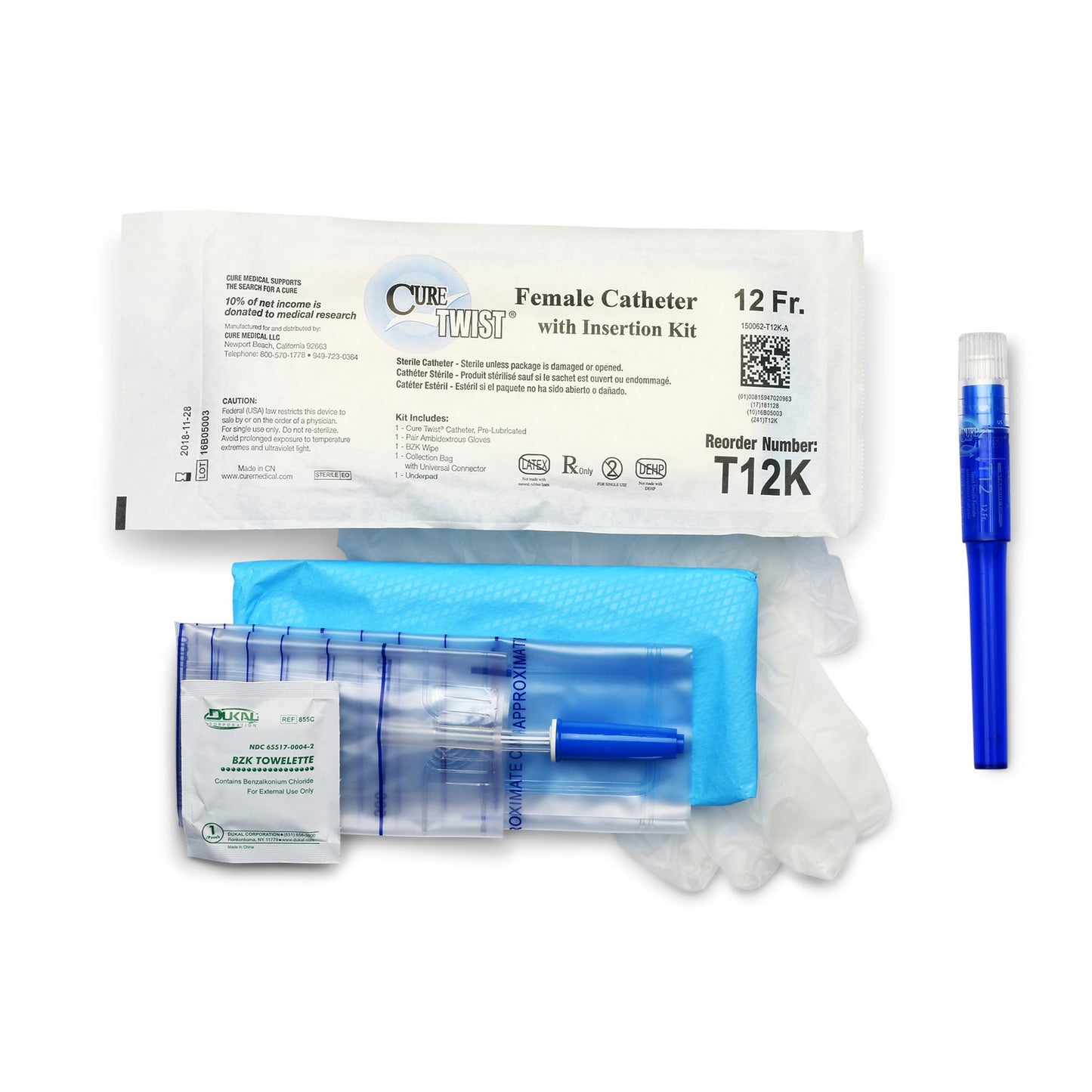 Cure Twist Intermittent Catheter Kit, 12 Fr.