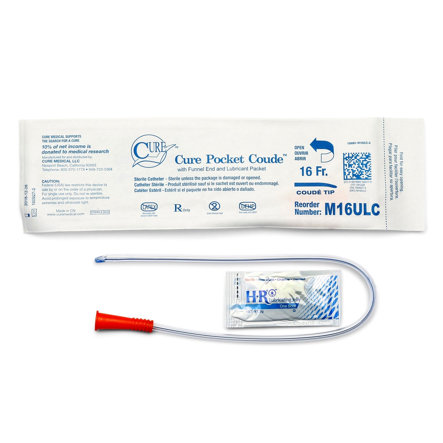 Cure Pocket Cath Urethral Catheter, 16 Fr.