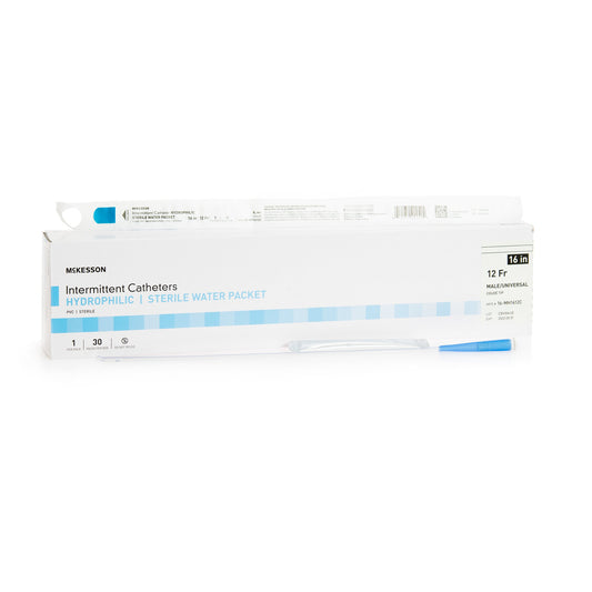 Urethral Catheter McKesson Coude Tip Hydrophilic Coated PVC 12 Fr. 16 Inch Length