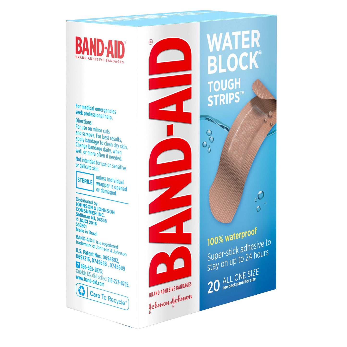 Band-Aid Water Block Tough Strips Bandages 1 x 3.25 Inch