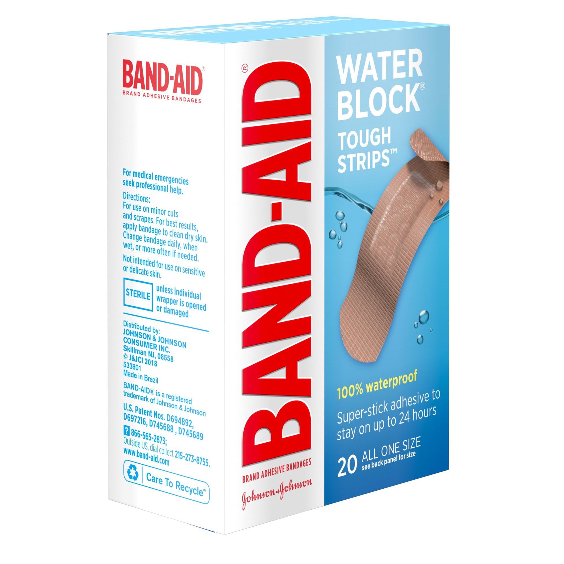 Band-Aid Water Block Tough Strips Bandages 1 x 3.25 Inch