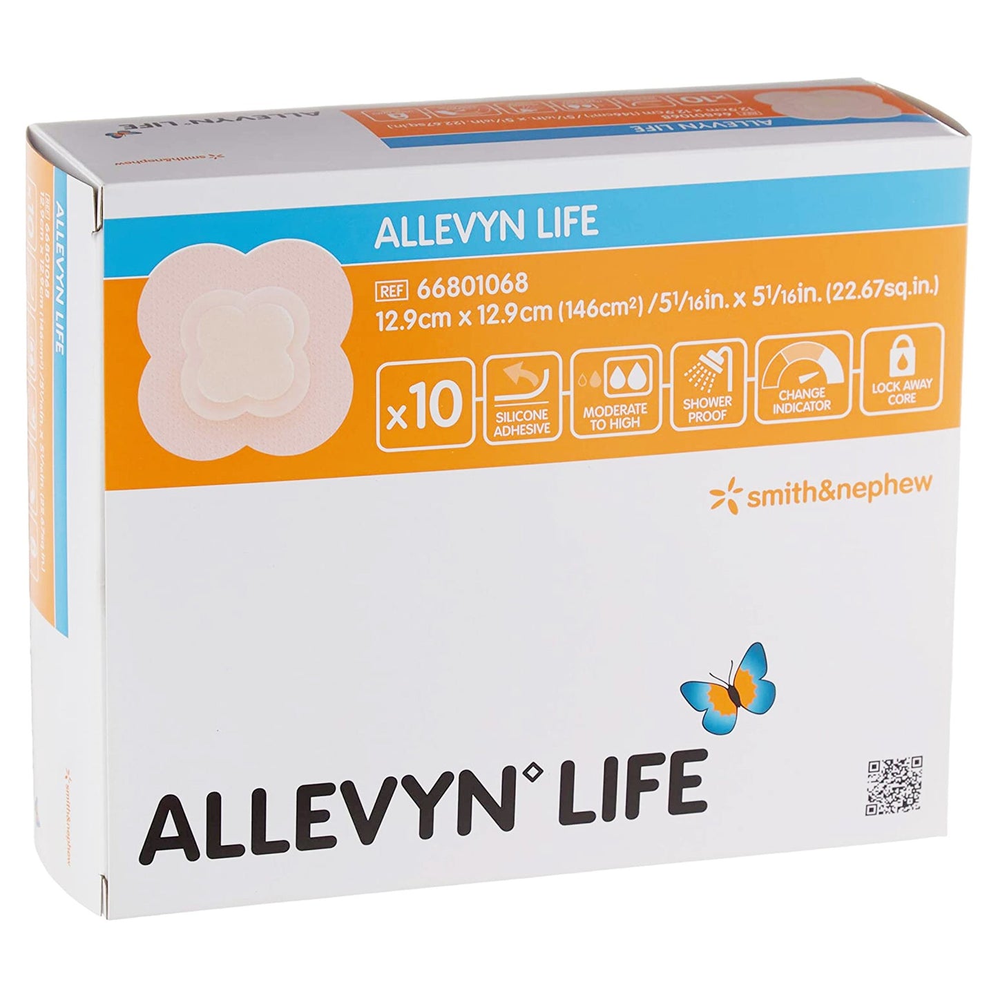 Allevyn Life Silicone Adhesive with Border Silicone Foam Dressing, 5 x 5 Inch