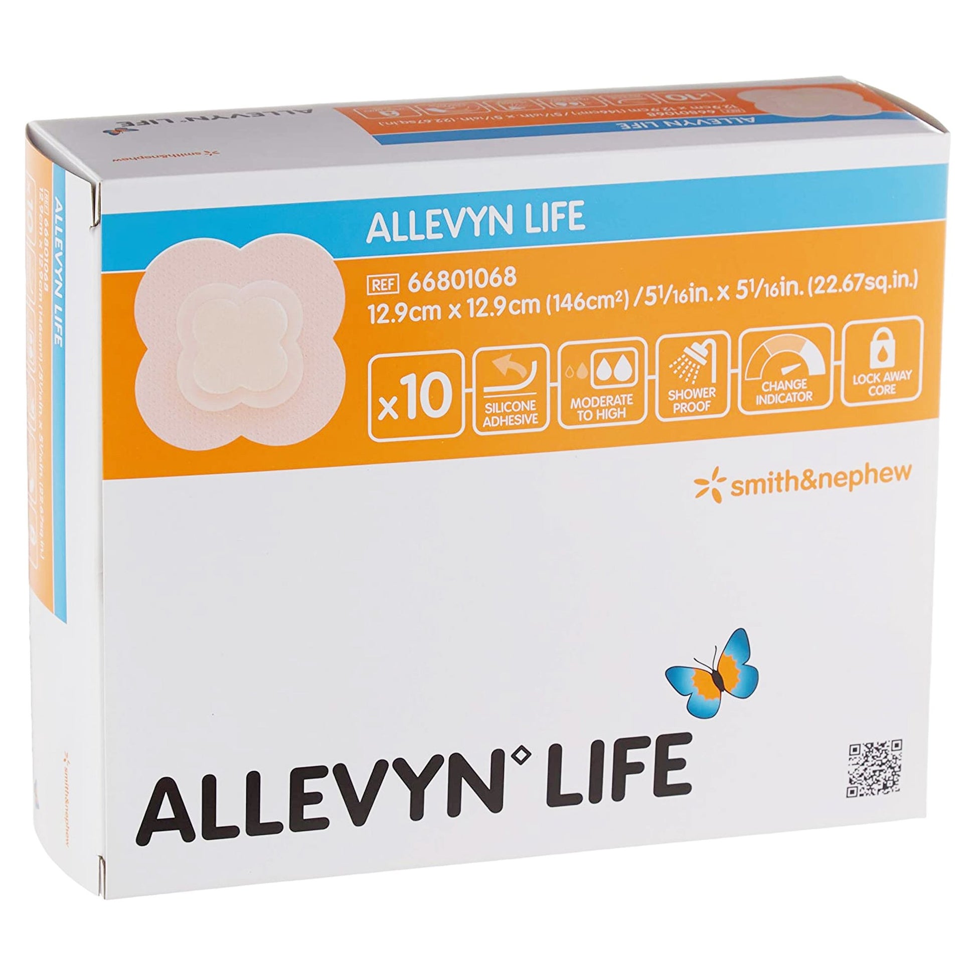 Allevyn Life Silicone Adhesive with Border Silicone Foam Dressing, 5 x 5 Inch