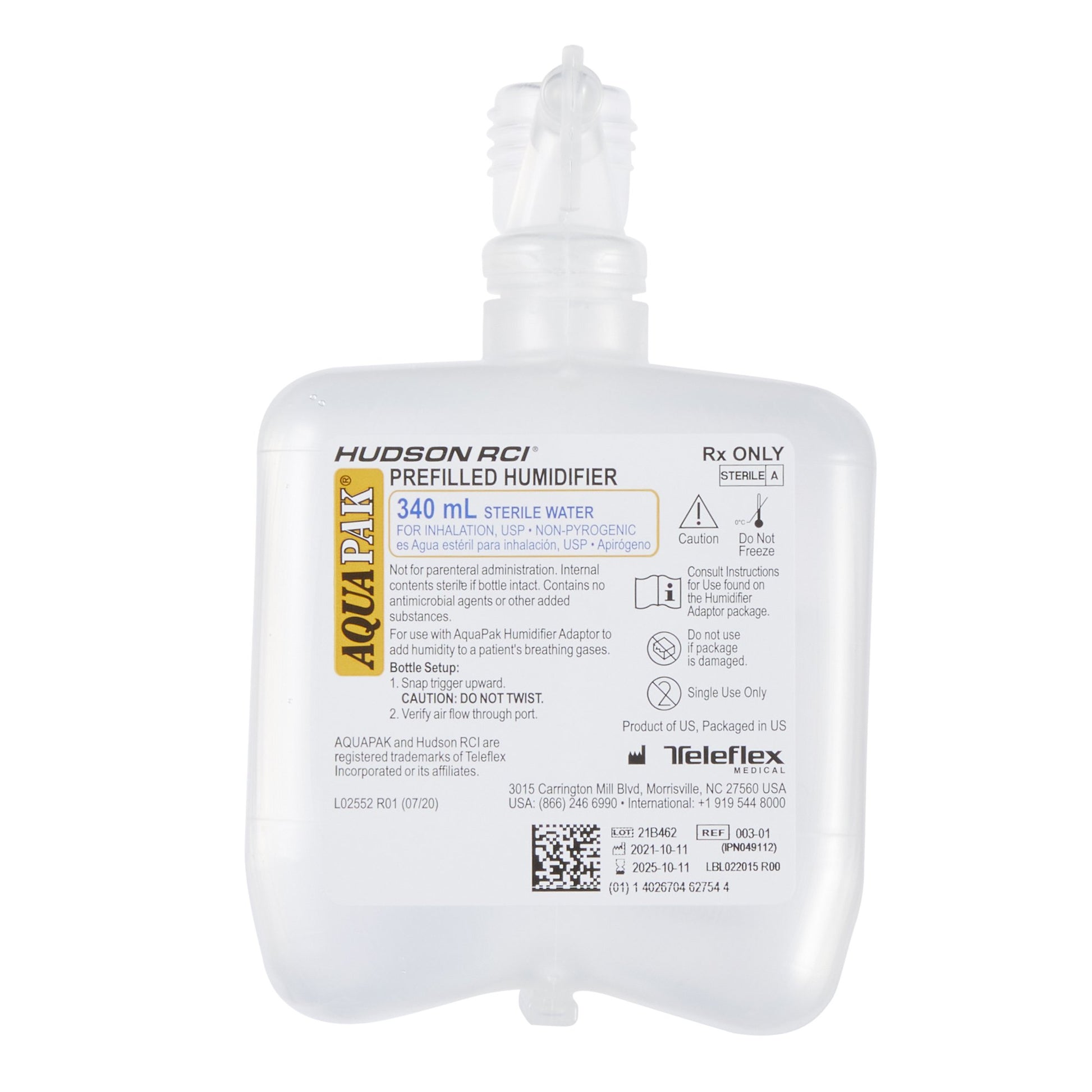 Aquapak Prefilled Bubble Humidifier Water Resevoir, 340 mL