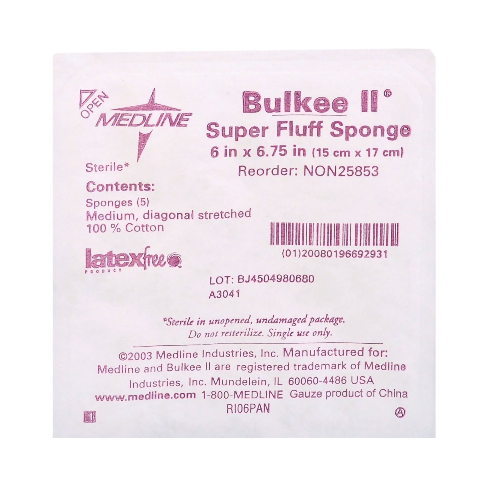 Bulkee Sterile Fluff Dressing, 6 x 6-3/4 Inch, 6-Ply