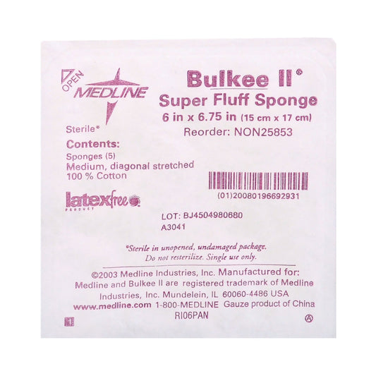 Bulkee Sterile Fluff Dressing, 6 x 6-3/4 Inch, 6-Ply