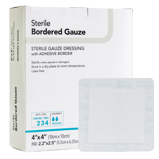 DermaRite Bordered Gauze White Adhesive Dressing, 4 x 4 Inch