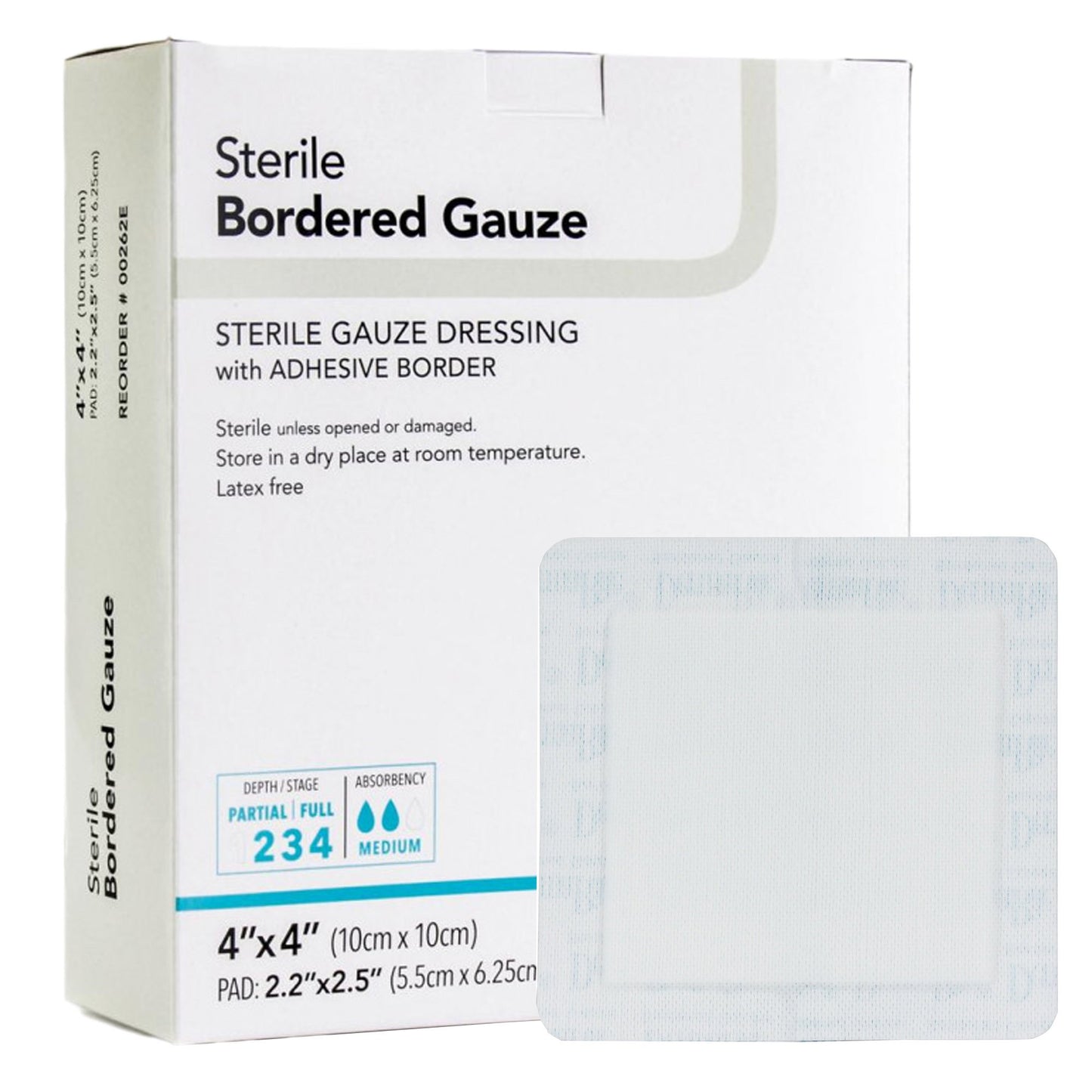 DermaRite Bordered Gauze White Adhesive Dressing, 4 x 4 Inch