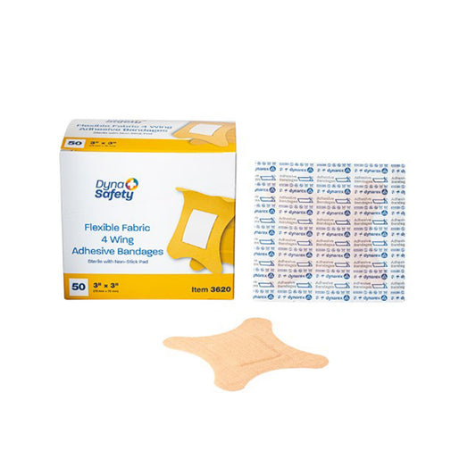 dynarex 4-Wing Tan Adhesive Strip, 3 x 3 inch