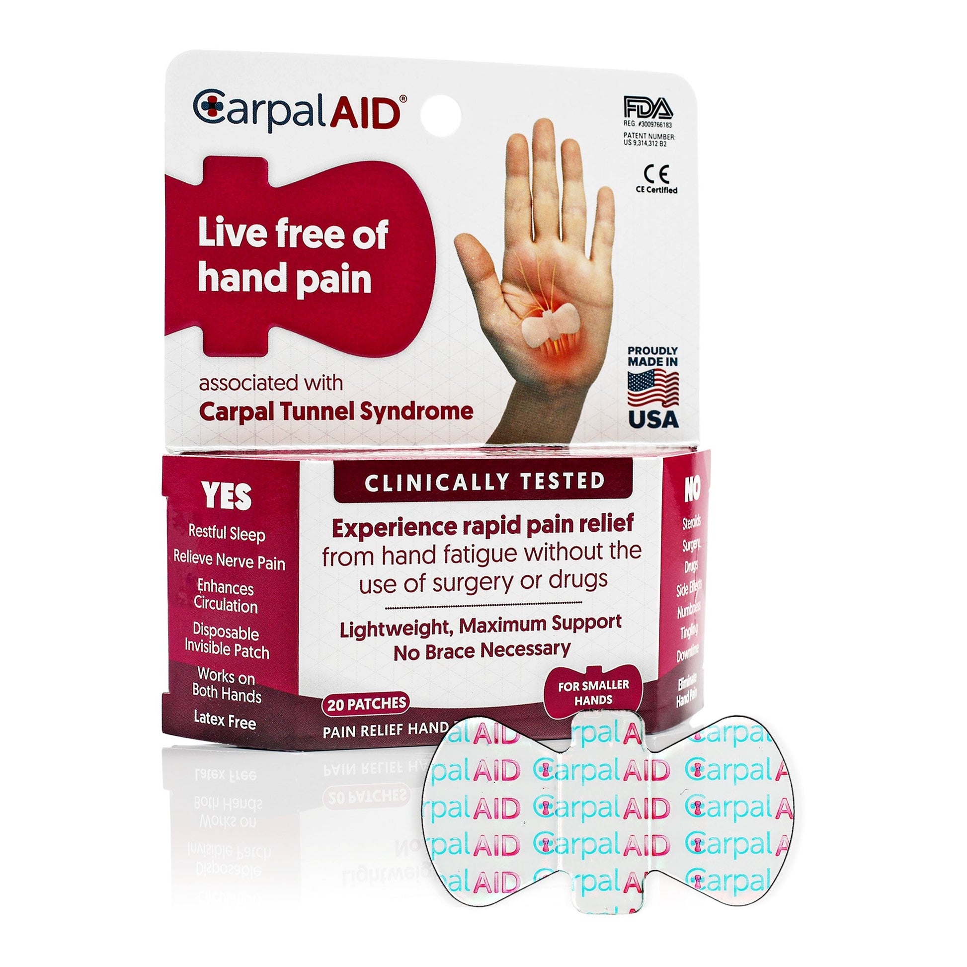 CarpalAid Patch Hand-Based Carpal Tunnel Support, Large