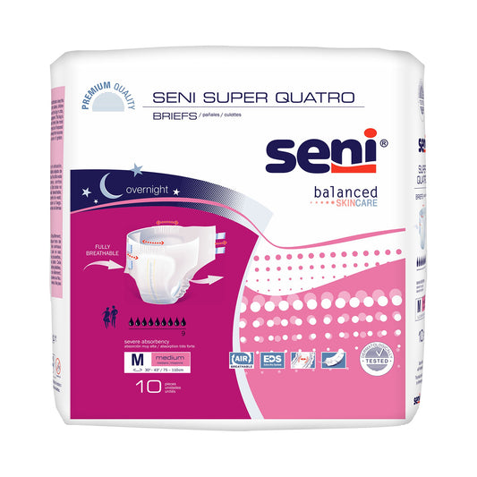 Seni Super Quatro Severe Absorbency Incontinence Brief, Medium