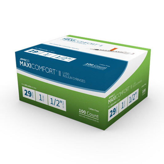 MaxiComfort II Standard Insulin 1mL Syringe with Needle, 29 Gauge, 0.5 Inch